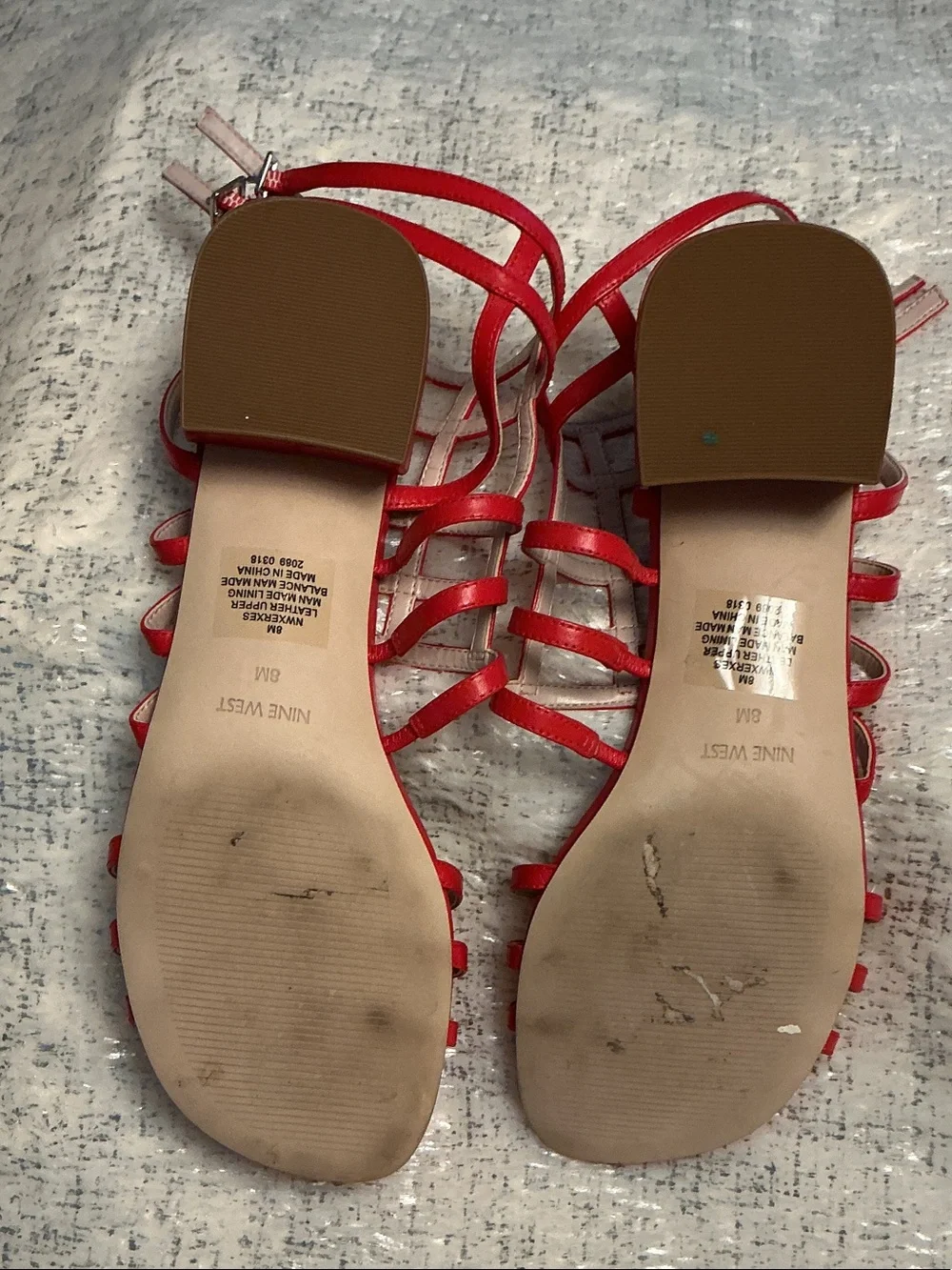 Nine West Red Multi-Strap Block Heel Sandals